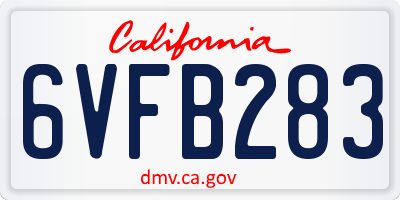 CA license plate 6VFB283