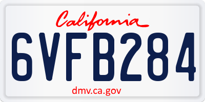 CA license plate 6VFB284