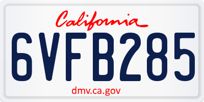 CA license plate 6VFB285