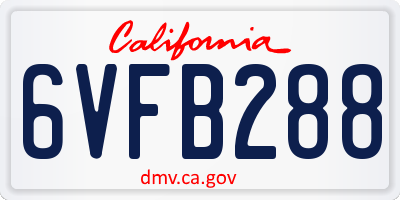CA license plate 6VFB288