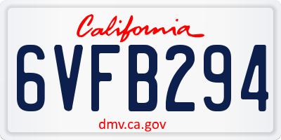 CA license plate 6VFB294