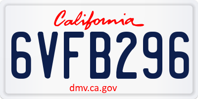 CA license plate 6VFB296