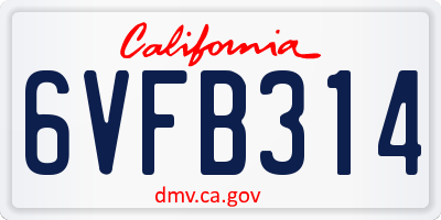 CA license plate 6VFB314