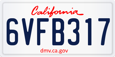 CA license plate 6VFB317