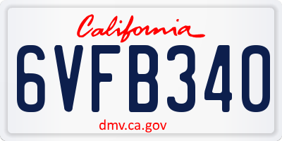 CA license plate 6VFB340