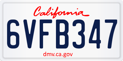 CA license plate 6VFB347
