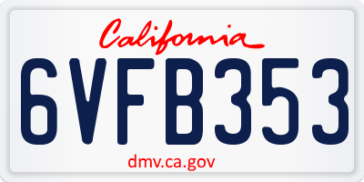 CA license plate 6VFB353