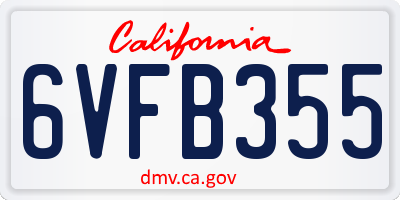 CA license plate 6VFB355