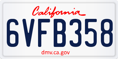 CA license plate 6VFB358