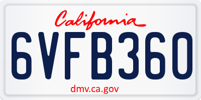 CA license plate 6VFB360