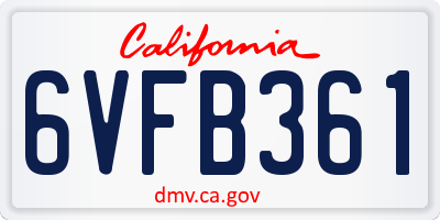 CA license plate 6VFB361