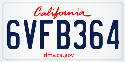 CA license plate 6VFB364