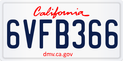CA license plate 6VFB366