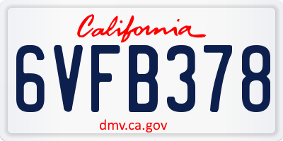 CA license plate 6VFB378