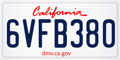 CA license plate 6VFB380