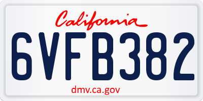 CA license plate 6VFB382