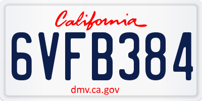 CA license plate 6VFB384