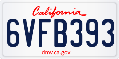 CA license plate 6VFB393