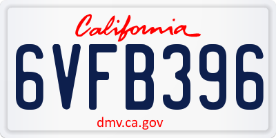 CA license plate 6VFB396