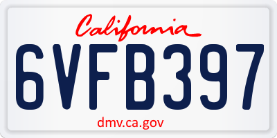 CA license plate 6VFB397