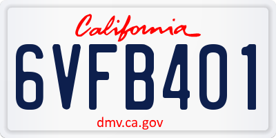 CA license plate 6VFB401
