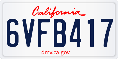 CA license plate 6VFB417