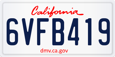 CA license plate 6VFB419