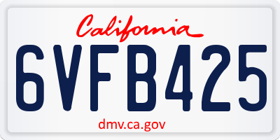 CA license plate 6VFB425
