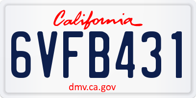 CA license plate 6VFB431