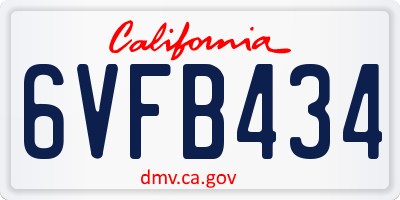 CA license plate 6VFB434