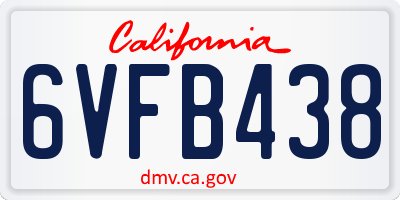 CA license plate 6VFB438
