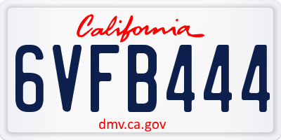 CA license plate 6VFB444