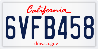 CA license plate 6VFB458