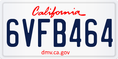 CA license plate 6VFB464