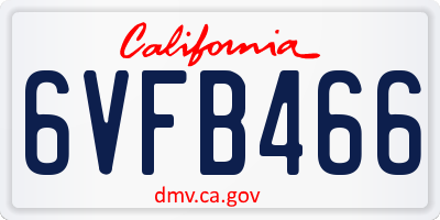 CA license plate 6VFB466