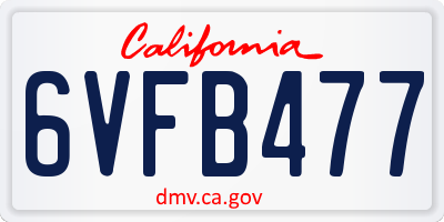 CA license plate 6VFB477