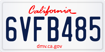 CA license plate 6VFB485