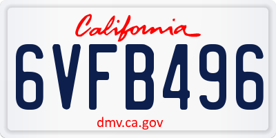 CA license plate 6VFB496
