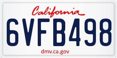 CA license plate 6VFB498