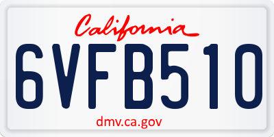 CA license plate 6VFB510