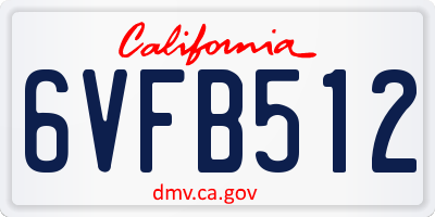 CA license plate 6VFB512