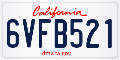 CA license plate 6VFB521