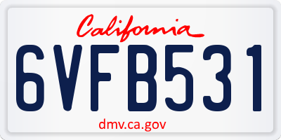 CA license plate 6VFB531
