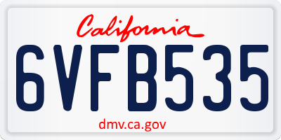 CA license plate 6VFB535