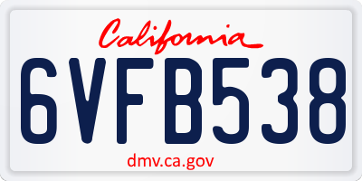 CA license plate 6VFB538