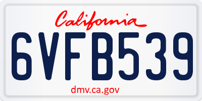 CA license plate 6VFB539