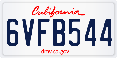 CA license plate 6VFB544