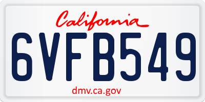 CA license plate 6VFB549