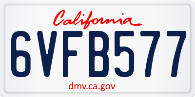 CA license plate 6VFB577