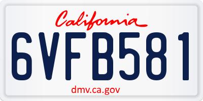 CA license plate 6VFB581